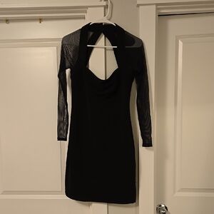 Elegant Black Mesh Sleeve Dress (Small)